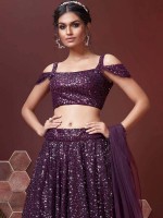 Dark Plum Soft Net Lehenga Choli